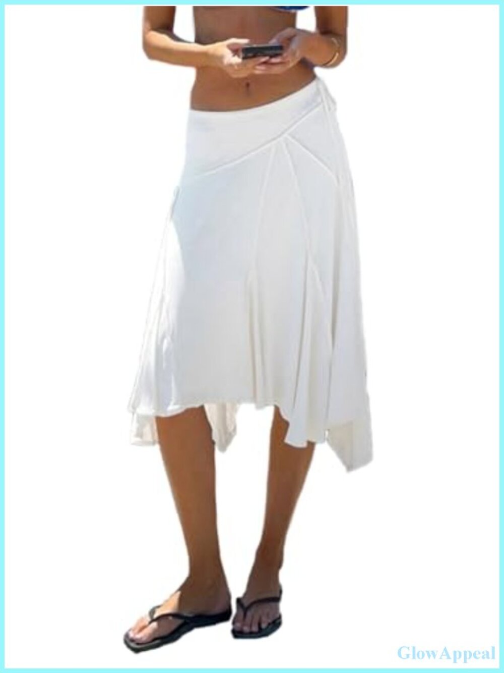 EMMIOL Women's Asymmetrical Midi Skirt Handkerchief Hem Flowy A-Line